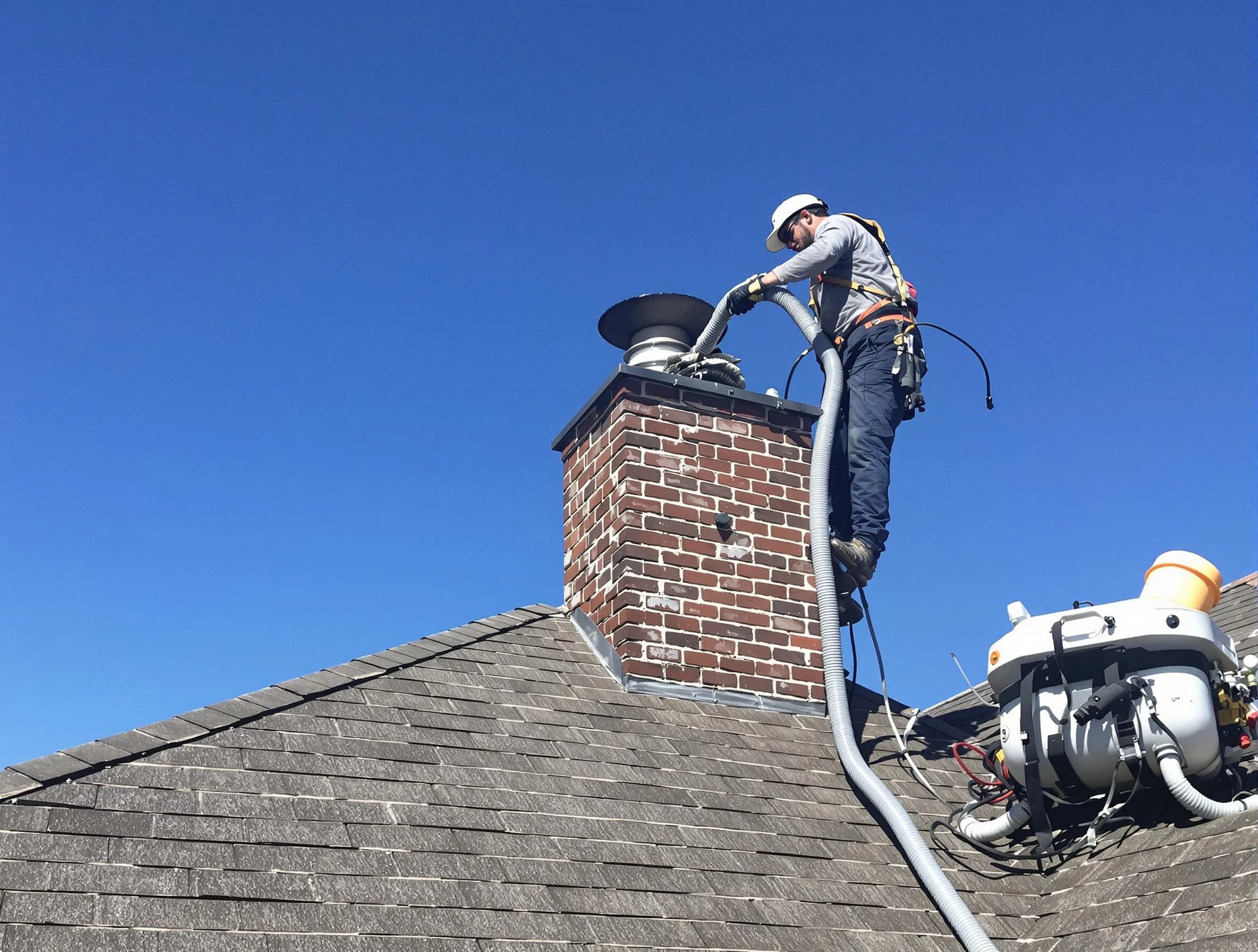 Dedicated Kearny Chimney Sweep team member cleaning a chimney in Kearny, NJ