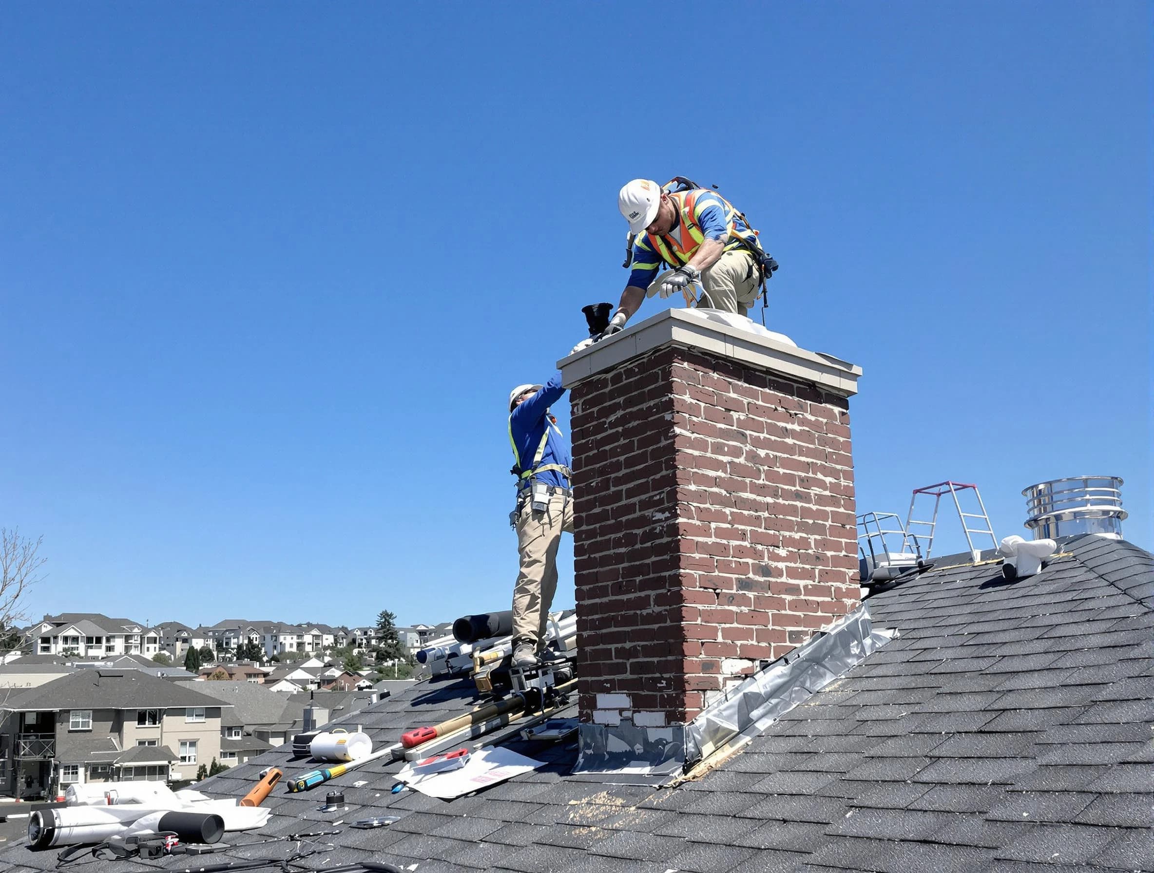 Kearny Chimney Sweep repairing a chimney crown in Kearny, NJ
