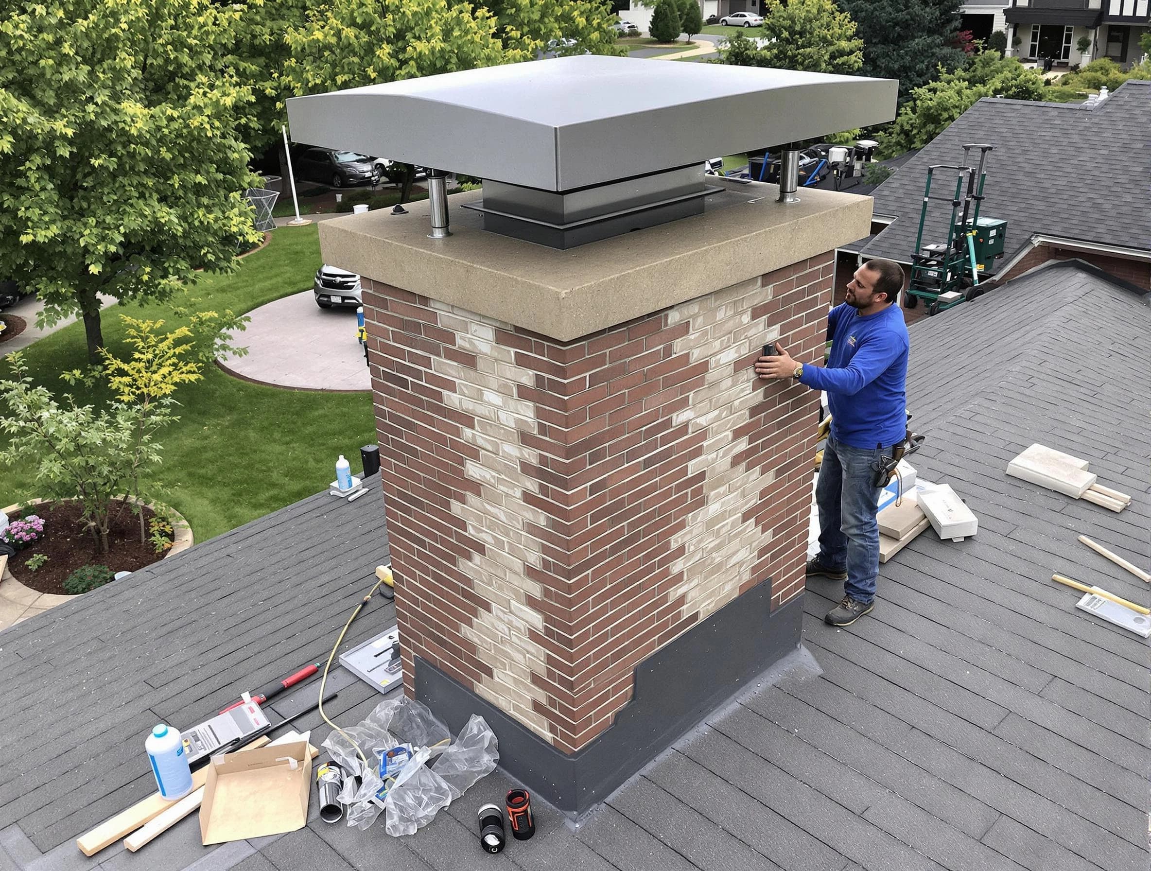 Kearny Chimney Sweep team working on a custom chimney remodel in Kearny, NJ