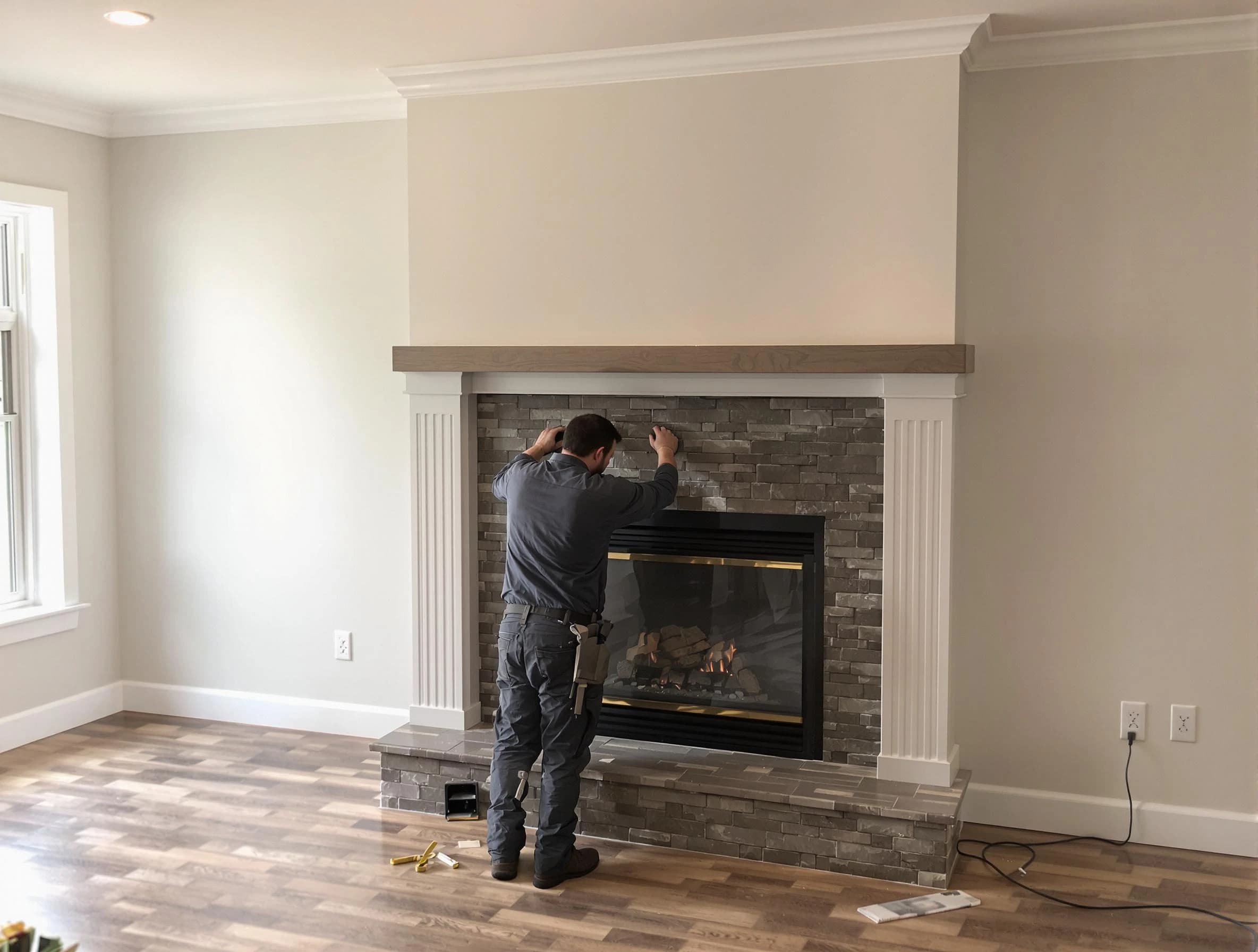 Kearny Chimney Sweep finishing a custom fireplace install in Kearny, NJ