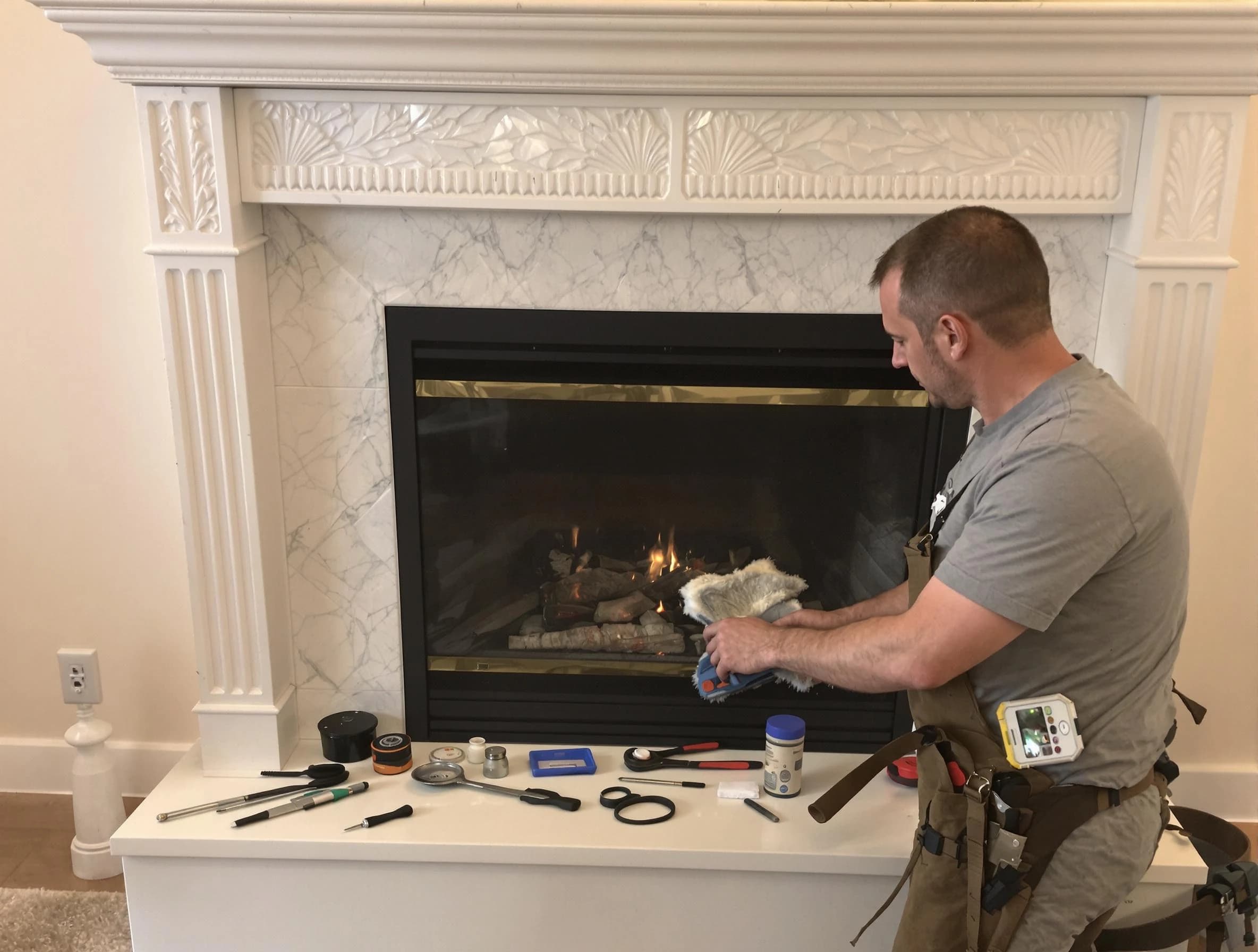 Kearny Chimney Sweep performing fireplace maintenance in Kearny, NJ