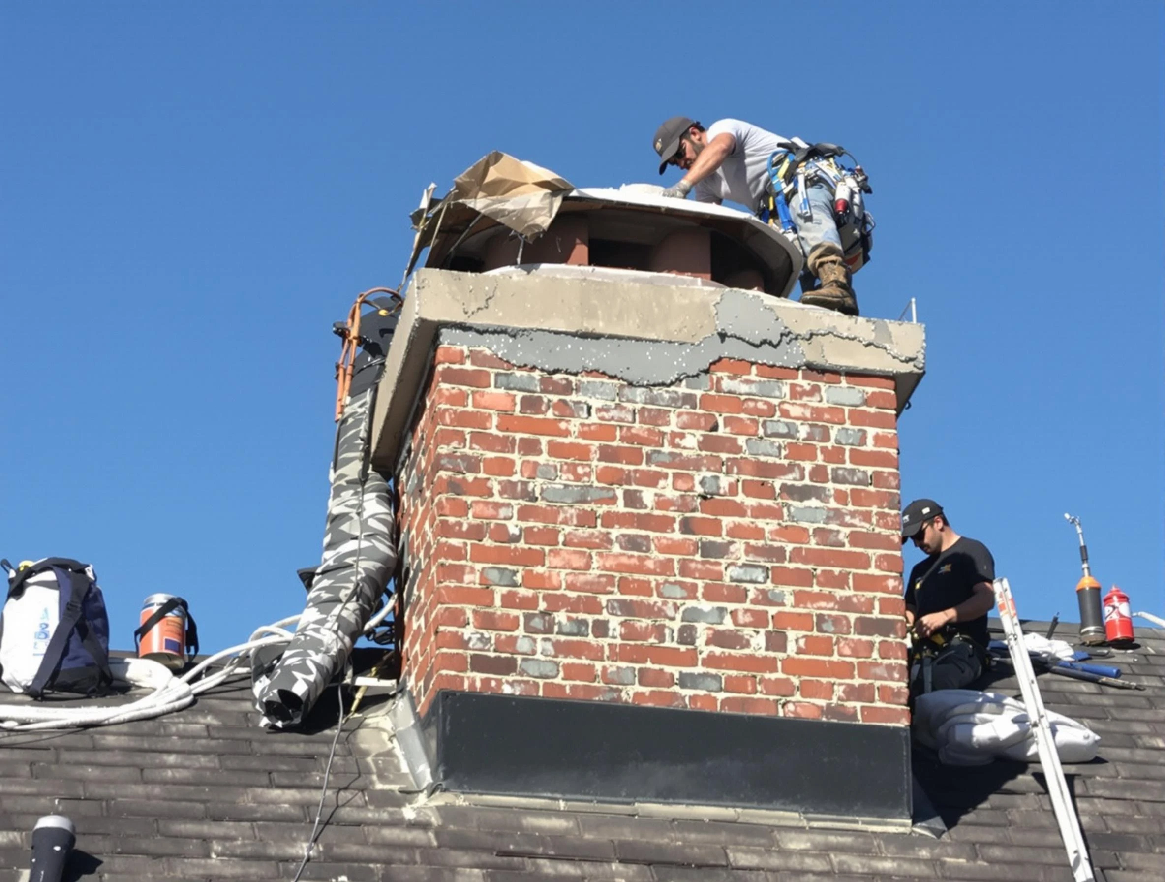 Kearny Chimney Sweep installing a custom chimney crown in Kearny, NJ