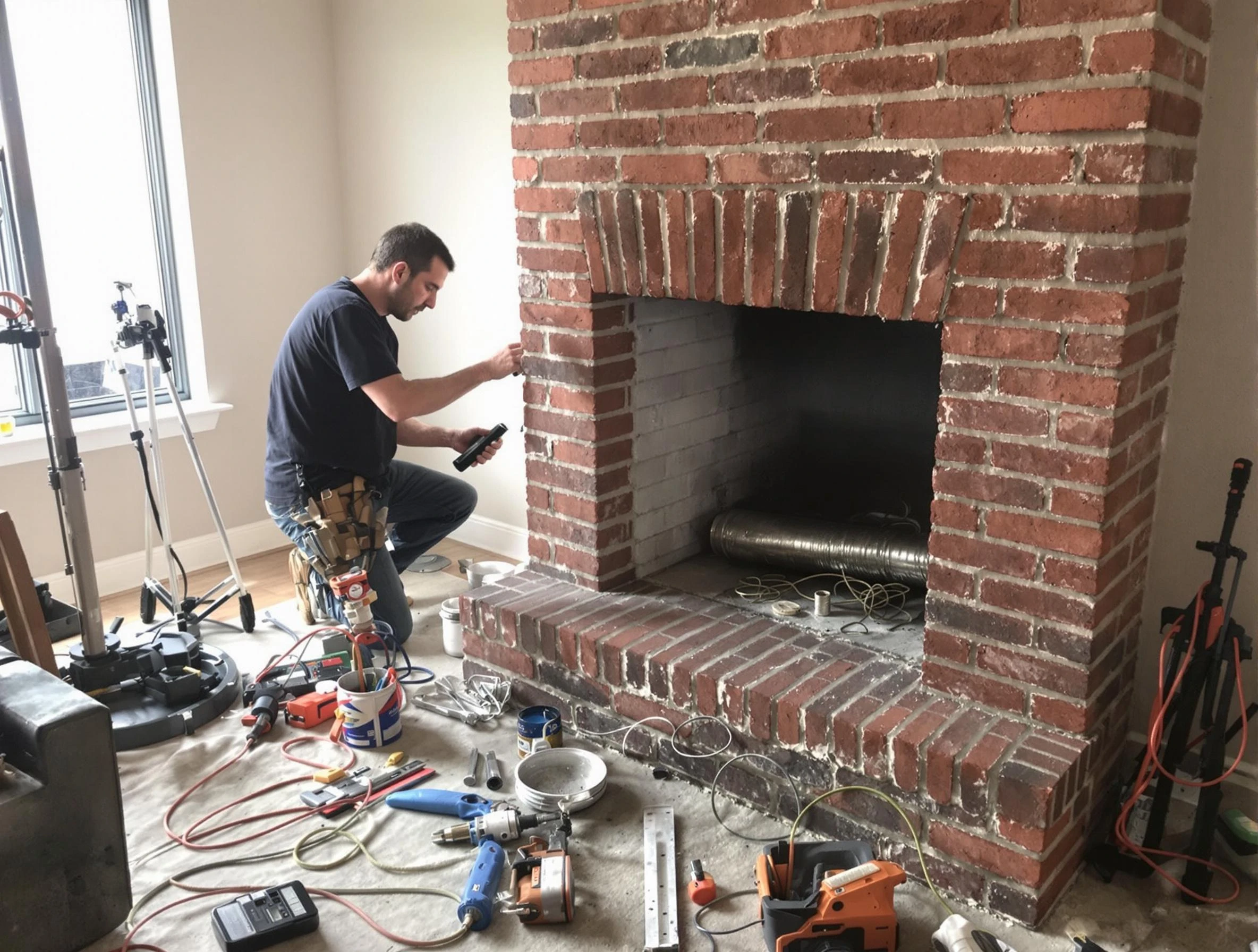 Kearny Chimney Sweep specialist finalizing chimney liner service in Kearny, NJ