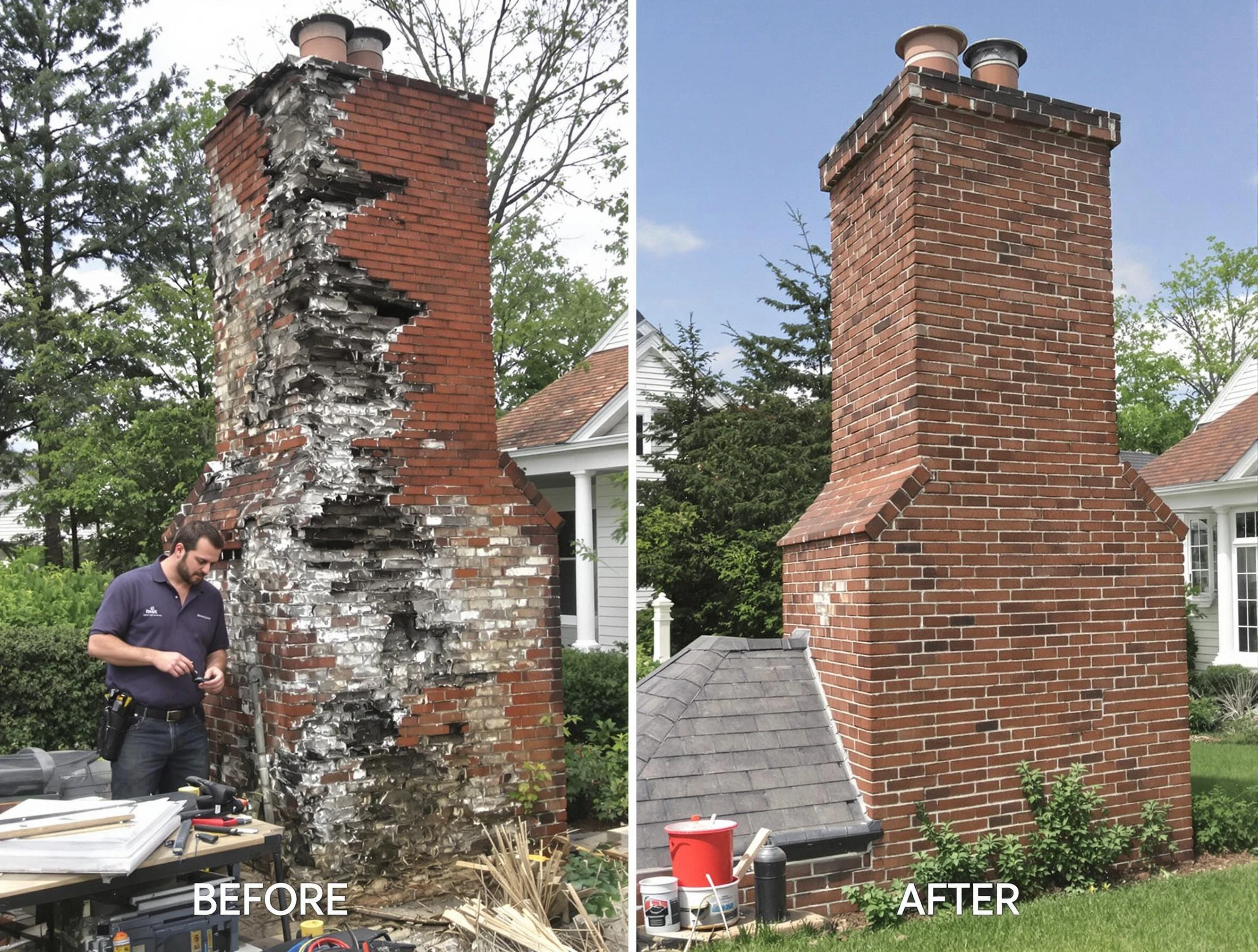 Kearny Chimney Sweep performing a full chimney restoration in Kearny, NJ